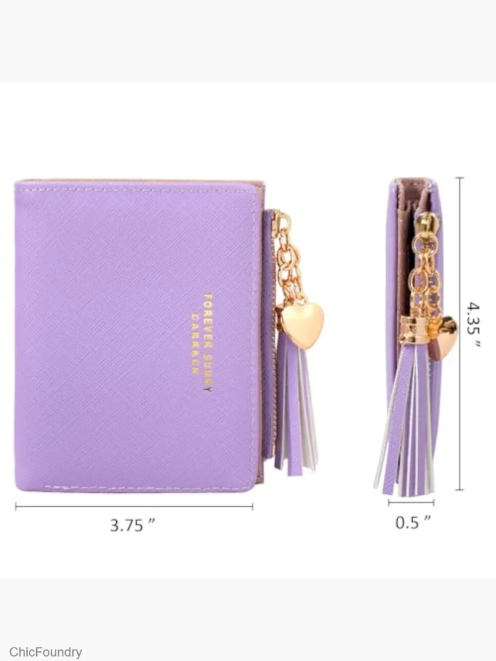 Mini Zip Coin Purse Card Holder Thin Bifold Wallet with Love Pendant Tassels